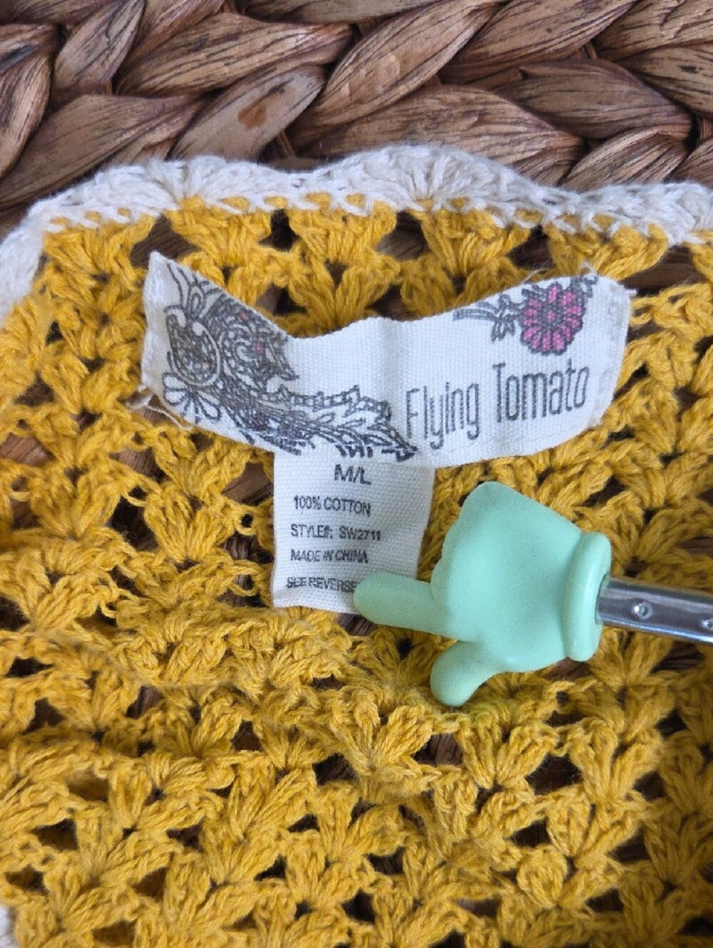 Flying Tomato Yellow & Cream Crochet Open Cardigan - Picture 3 of 5